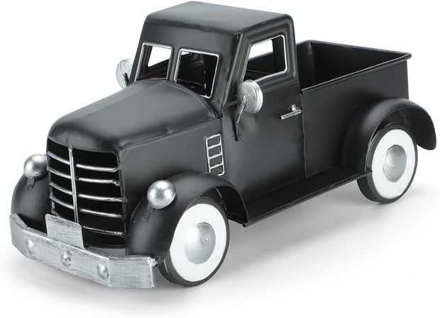 Vintage Farmhouse Black Metal Truck Decor, Old Farm Car Indoor Decoration, Fall Halloween Trucks Table & Kitchen Centerpieces, Decorative Outdoor Garden Cars Planters