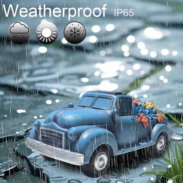 Garden Décor Outdoor Solar Lights, Blue Resin Truck Statue with Succulen Patio Lights for Home Décor, 8 LED Lights Solar Statues for Garden, Balcony, Yard Ornament, 9.6 x 4.7 x 4.3 inches