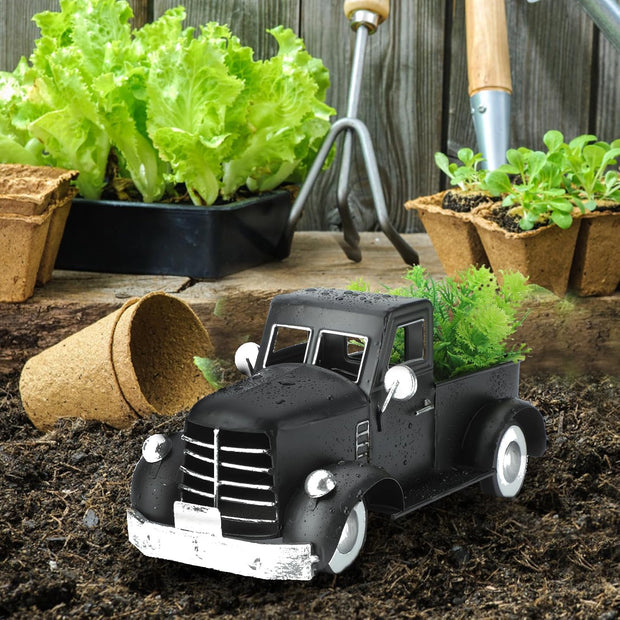 Vintage Farmhouse Black Metal Truck Decor, Old Farm Car Indoor Decoration, Fall Halloween Trucks Table & Kitchen Centerpieces, Decorative Outdoor Garden Cars Planters